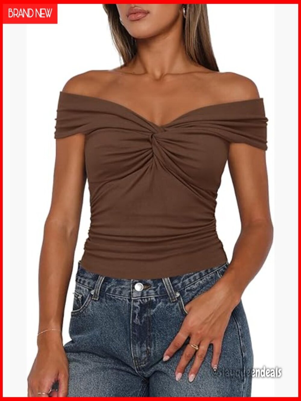 Slim Fit Off Shoulder Tank Top with Twist Knot Front, Cap Sleeve, Y2K Style